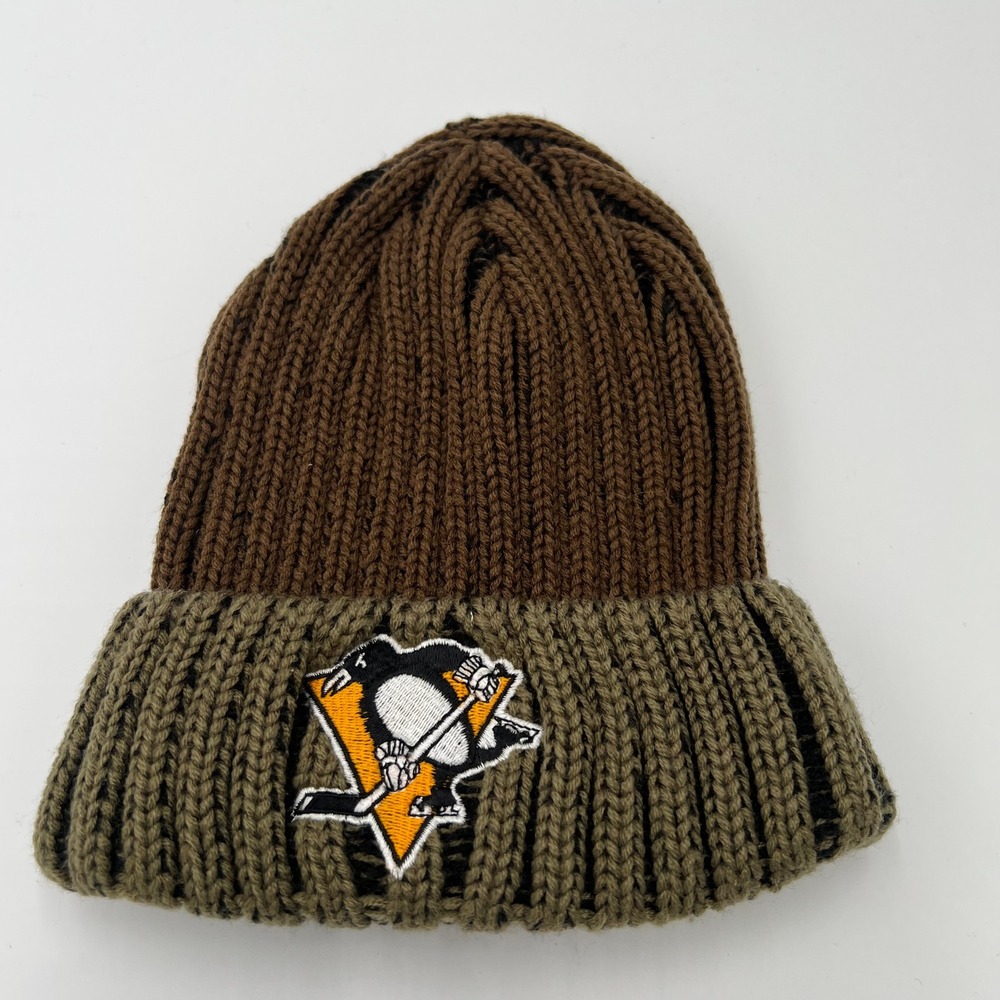 Pittsburgh Penguins Adidas Knit Beanie Hat Brown Olive‎ One Size Fits All NHL